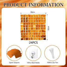 Shimmer Wall Backdrop, 24PCS Square Orange Sequin Backdrops Panel, Glitter Wall Background for Birthdays, Weddings, Graduation, Engagements, Disco Bachelorette Party Decoration (4FTx6FT)