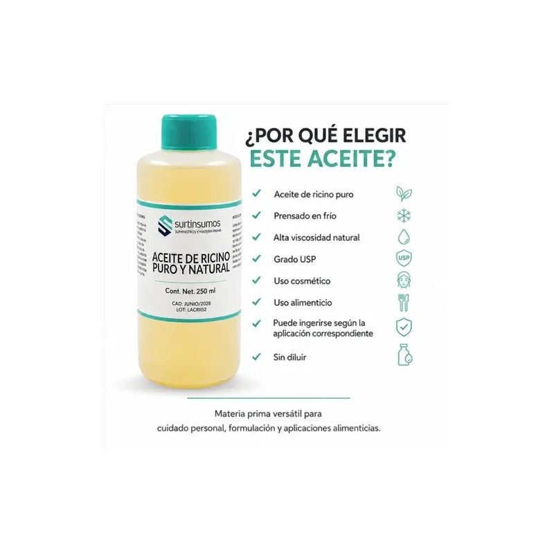 Aceite De Ricino Puro Usp 250 Ml Uso Cosmético Y