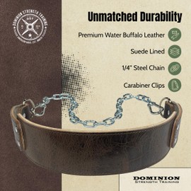 Dominion Strength Training Heavy-Duty Leather Dip Belt with Steel Chain - Ultimate Accessory for Weighted Pullups, Dips, & Progressive Overload - Premium Antique Chocolate Water Buffalo Suede Lined