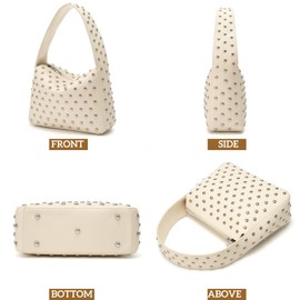 ONE2MAY Shoulder Bag Studded Purse for Women Y2K Purse Black Studded Bag Designer Handbag (White)