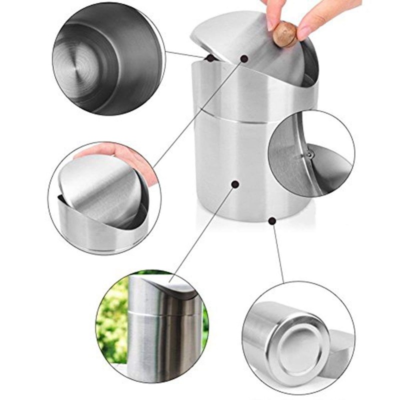 Stainless Steel Desktop Trash can Mini Storage Container Kitchen Makeup