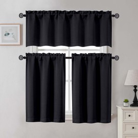 Gwine Black Blackout Curtains 30 Inch Length, Short Kitchen Curtains for Bedroom Bathroom Basement, Light Blocking Half Window Tier Window Treatments Rod Pocket, 2 PCS, Each 30" Wx30 L