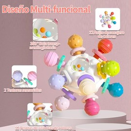 Sonajero Mordedor Montessori para Bebés, Juguete Sensorial Educativo con Chupón Dental, Alivia Dolor de Encías de Dentición Regalo Masticar Ideal para