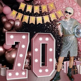 imprsv imprsv Marquee Numbers Pink 70th-Birthday Decorations: Large 3ft Light Up Number Rose Gold 70 Birthday Decoration for Women Men Seventy Year Old Anniversary Party Decor Backdrop Big Mosaic Number 70