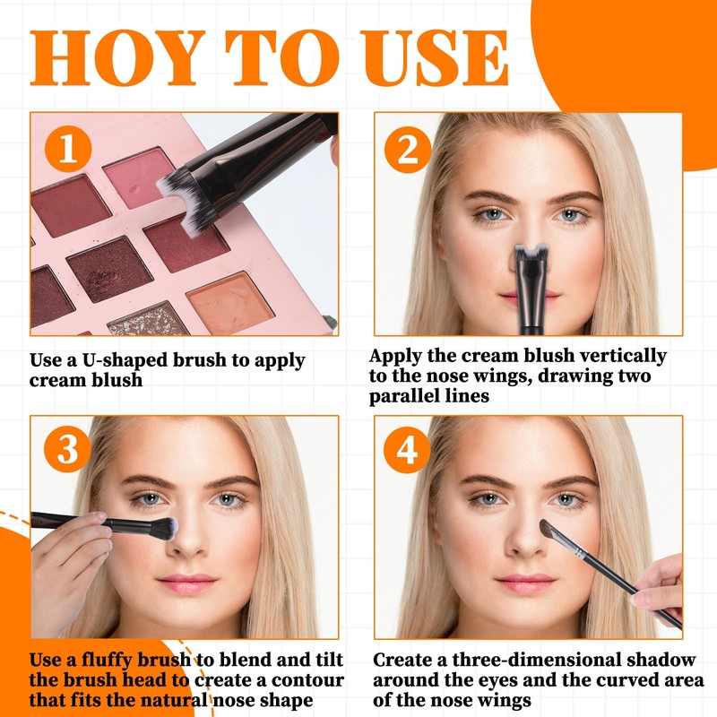 2 Pcs Nose Contour Brushes Set, 1 Pcs 2-In-1 U-Shaped