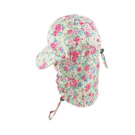 Baby Togs Kids Sun Hat, Girls Sun Cap with Neck Flap, Children Legionnaire Hat, Legionnaires Cap with Floral Pattern, Cream, 0, 2 Years