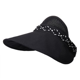 boderier Visors for Women Wide Brim Foldable Cotton Sun Visors Hat Summer Beach Sun Protection Hat UPF 50+ (Black)