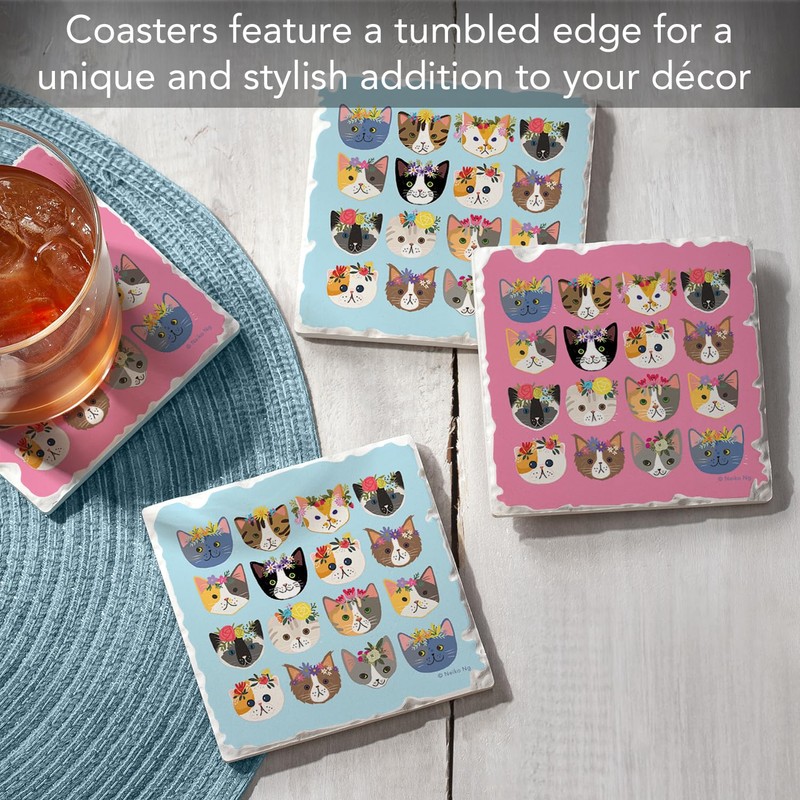 Thirstystone Cats with Crowns 4-Pack Tumbled Tile Stone Coasters with