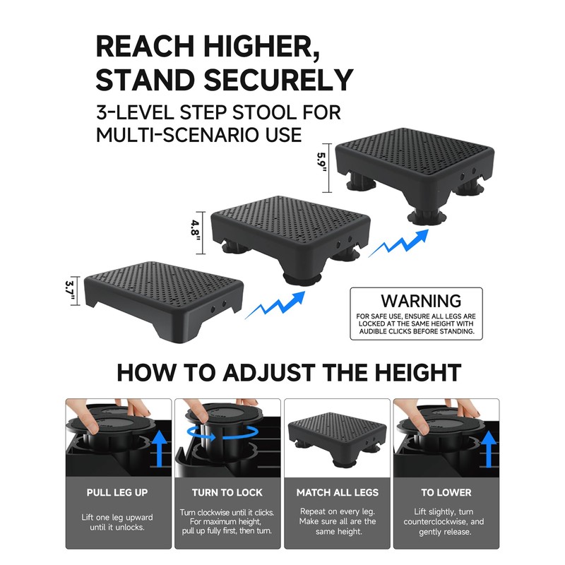 Adjustable Step Stool for Adults, Bed Step Stools, 600 LBS