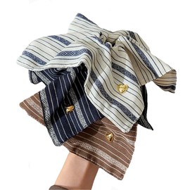 3 Pcs Square Hair Scrunchies Boho Striped Square Elastic Hair Ties Bands Hair Scrunchy Ponytail Holder Daily Hair Accessories for Women (Beige/Brown/Black)