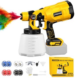 Cordless Paint Sprayer Compatible with 𝗗𝗘-𝗪𝗔𝗟𝗧 20V Max Battery, 1000W High Power Handheld HVLP with 1200ml Large Container,8 Copper Nozzles for House and Furniture Painting(Battery NOT Included)