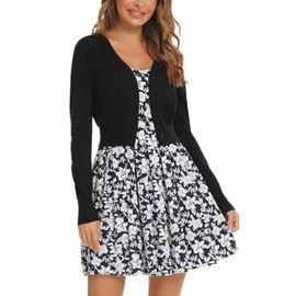 Enjyam Women's Bolero Jacket Long Sleeve Short Cardigan with Button Elegant Soft Jacket V Neck Shoulder Jacket for Dress, black, l