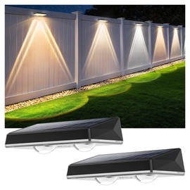 Solar Fence Lights Outdoor, 2 Pack Fence Lights Solar Powered, 3 Color Modes Warm/Natural/Cool White (3000K/4000K/6000K), IP67 Waterproof Dusk to Dawn Solar Lights for Fence, Backyard, Patio, Deck