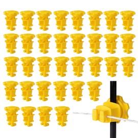 BEIYI 25 Pcs Yellow Rod Post Insulator, Electric Fence Insulators Screw Tight Round Fence Post Insulator, Electric Fence Wire Holding Insulator