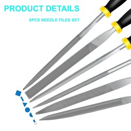 6 Piece Metal Needle File Set - 4-inch,Carbon Steel Files for Metal, Wood & Jewelry | Includes Flat, Warding, Square, Triangular, Round, and Half-Round Files