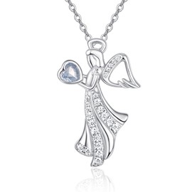 Angel Birthstone Necklace For Women 925 Sterling Silver March Angel Pendant Necklace Aquamarine Birthstone Jewellery Birthday Gift For Women Girls