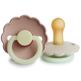 FRIGG Daisy Night Natural Rubber Baby Pacifier | Made in Denmark | BPA-Free (Blush/Cream, 6-18 Months) 2-Pack