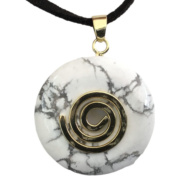 Steinfixx® - Premium Magnesite Donut Optional Necklace with Silver or Gold Pendant and 80 cm Leather Cord Healing Stone Gemstone Chakra Stone, Crystal Gemstone Crystal gemstone Magnesite, Magnesite