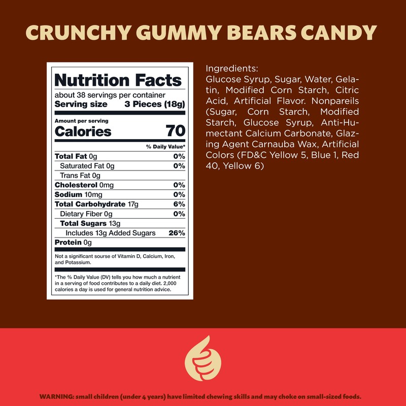 Crunchy Gummi Bears Candy | 1 Pound Bag | Fruity