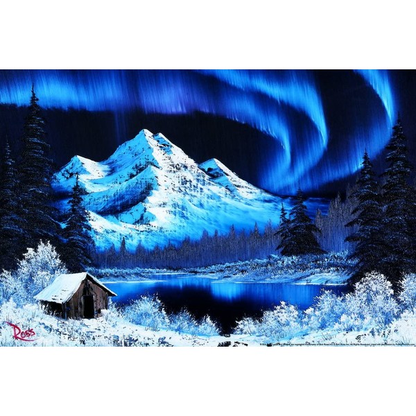 Bob Ross Northern Lights Canvas Art Print Bob Ross Poster Bob Ross Collection Bob Art Paintings Happy Accidents Bob Ross Print Decor Mountains Painting Wall Art Laminated Dry Erase Wall Poster 12x18