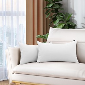 Thmyo 2 Pack 100% Cotton Lumbar Comfortable Solid Decorative Throw Pillow Case Rectangle Cushion Cover Pillowcase Blank Pillow Covers White DIY Throw Pillowcase(12x20 inch/30x50cm, No Inserts)