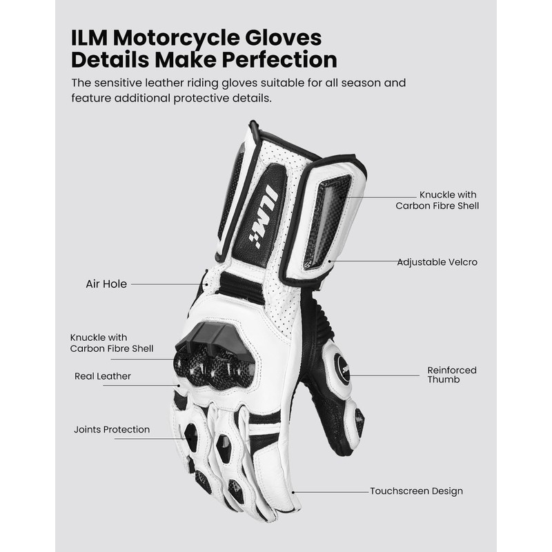 ILM Air Flow Leather Motorcycle Gloves for Men and Women