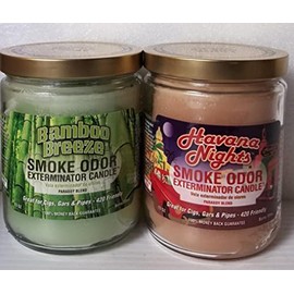 Smoke Odor Exterminator 13 oz Jar Candles Assortment Two Fragrances Bundle Bamboo Breeze/Havana Nights.