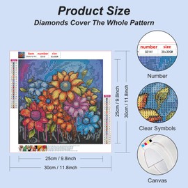 Acudotr Flower Diamond Painting Kits for Adults, 5D DIY Diamond Art Kits for Beginners, Full Drill Diamond Painting Kits for Home Wall Decor, 12x12 Inch