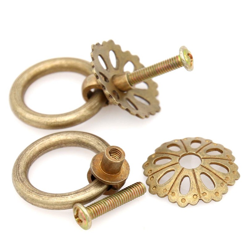 LXZ 6 PCs Vintage Antique Brass Ring Pulls with Hollowed-Out