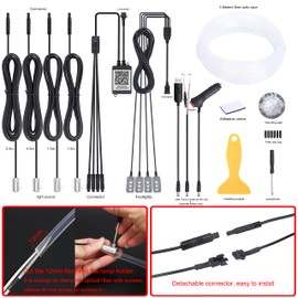 QAUBEN Car Ambient Lighting 64 Colors Multicoloured Music Optic Fiber Cable APP Control Car DIY Decorative Atmosphere Lighting DC 12V 1W 5m