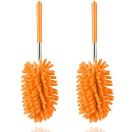 Microfiber Duster for Cleaning, Dusters with Telescoping Extension Pole, Extendable Washable Mini Dusters for Cleaning Supplies Car, Window, Furniture, Office (Orange 2pack)