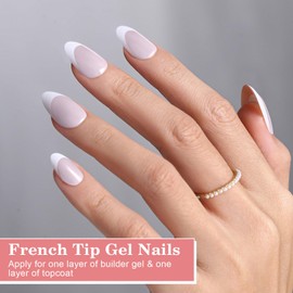 Jsiallye Milky White French Tip Press On Nails, 240Pcs French Gel Nail Tips,Short Almond Pre-lasting Soft Gel Nail, No Need to File 4 in 1 Nail Tips,Soak off Acrylic Fake Nail Extensions 15 Sizes