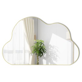 POZINO POZINO Gold Irregular Cloud Shaped Asymmetrical Wall Mirror, Organic Abstract for Living Room, Bathroom, Bedroom, Entryway, 33.5"x20.5"