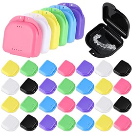 32 Pieces Retainer Case with Vent Holes Mouth Guard Container Case Dental Storage Container Multicolor Dental Retainer Box, Yellow, Blue, Green, Pink, White, Purple, Black