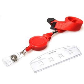 ID Swipe Card Holder & Access Card Lanyard Neck Straps with Integrated Retractable Card Reel - Red (1) Extendable Lanyard with Card Holder PCL Media ltd