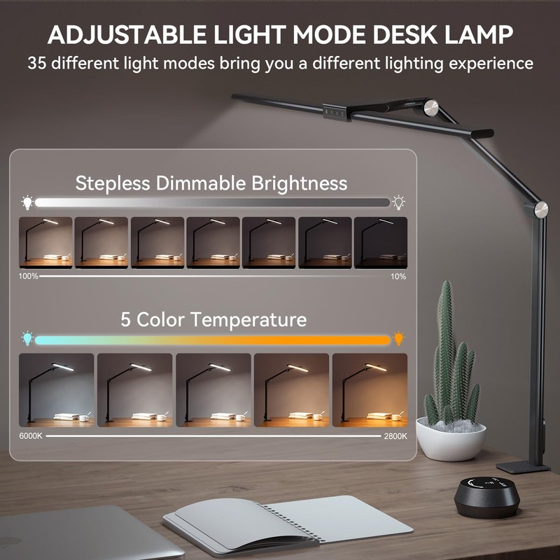 LED Desk Lamps with Clamp for Home Office,Remote Control Eye-Caring