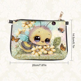 5D DIY Diamond Art Painting Crossbody Bag with Chain, Little Bee Diamond Artwork Set, Cosmetic Bag, Shoulder Zipper Bag, Can be used as a gift to friends, 黃色