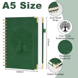 AOOSU Notebook A5 Lined Spiral Journal Hardcover Spiral Notebook with 300 Pages 100gsm Thick Paper Notepad A5 Diary Leather for College, Office, Conference, Travel - Green