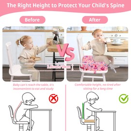 TOTIDYH Child Seat Raiser Chair, Portable Non-Slip Seat Cushion Children, Washable Seat Raiser Children's Chair with 2 Seat Belts, Dismountable Chair Raiser Child (Princess Pink)