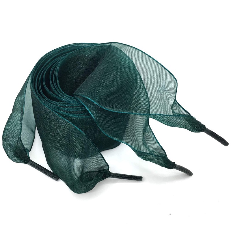 WEGOODZF Flat Snow Yarn Shoelaces: 4CM Wide Dark Green Silk