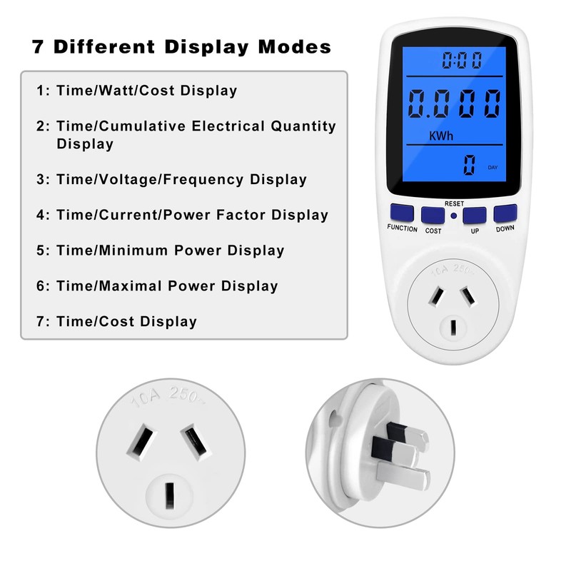 240V Plug Power Meter Electricity Usage Monitor,PIOGHAX Energy Watt Voltage