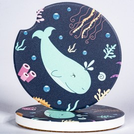 Yeeper 2.56" Ceramic Car Coasters for Cup Holder - Set of 2 Pack, Ceramic Stone with A Finger Notch for Easy Removal of Auto Cup Holder Coaster for Women