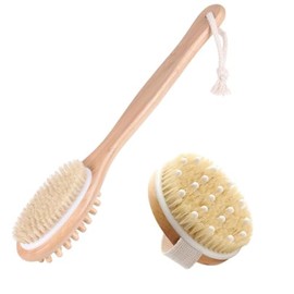 Cepillo para Ducha 2 en 1 Cepillo para Cuerpo en Seco Cepillo Corporal Espalda para Masaje Exfoliante de Baño de Cerdas Naturales De Baño Para Mujeres Y Hombres Con Gancho Universal