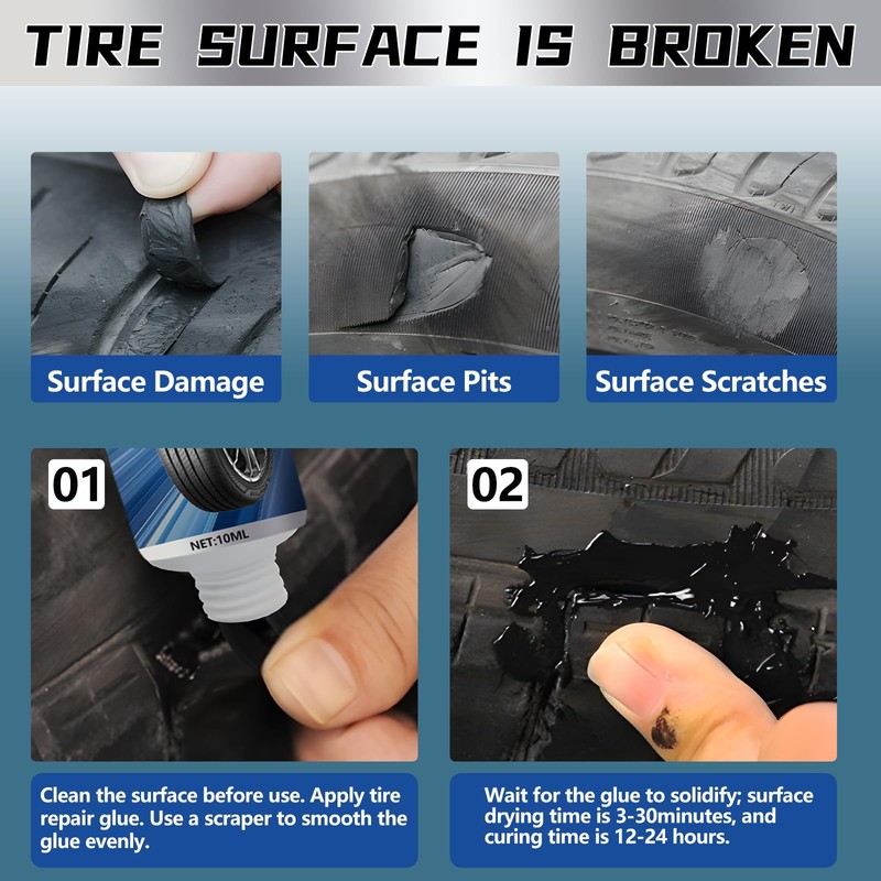 Tire Repair Glue, Rubber Cement for Sidewall Fixes, Suitable for