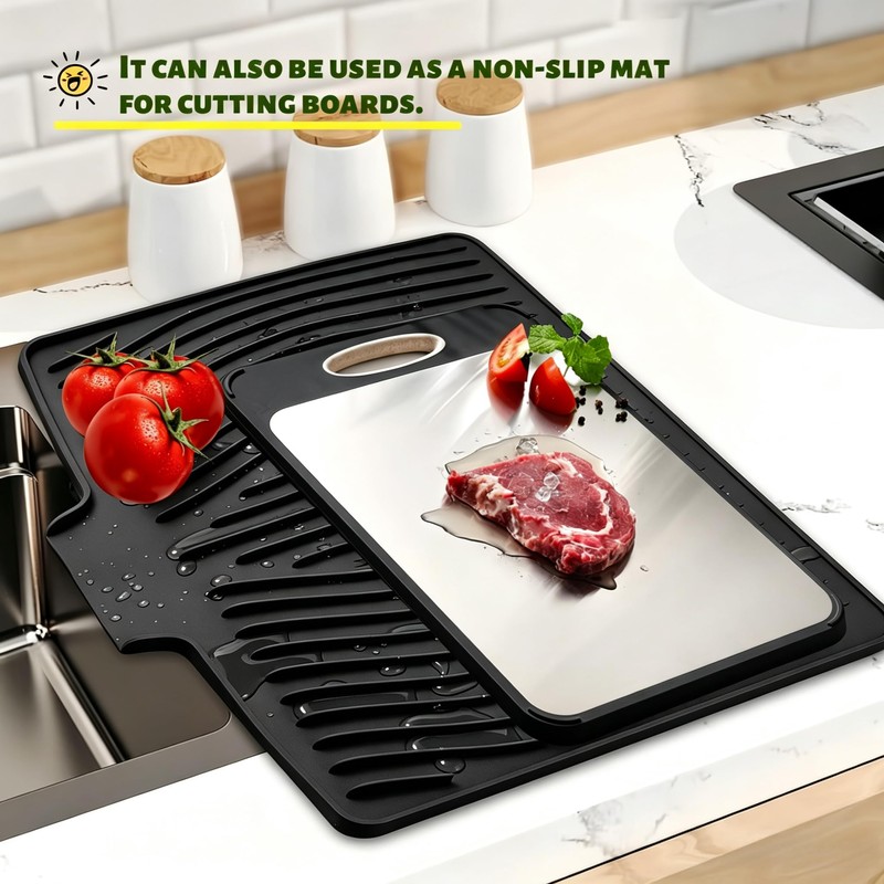 CIEO Silicone Dish Drying Mat for Kitchen Counter, Slope Fast
