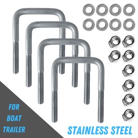3-1/16" W x 5" L | U-Bolts for Boat Trailers | Stainless Steel 4 Pack U-Bolt with 8X Washers and 8X Nyloc Nuts, 1/2" D x 3-1/16" W x 5" L U-Bolts for Boat Trailer