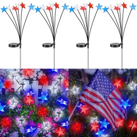 Aurelema 4 Pack 4th of July Solar Lights Outdoor Patriotic Garden Decorations Blue Red White Solar Lights Waterproof Lawn Decorations for Independent Day Pathway Yard Garden Landscape Outside Decor