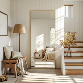 LadyNow Full Length Mirror, 58"x21" Oversized Floor Mirror Freestanding, Full Body Mirror Floor Standing Mirrors with Stand, Hanging Mounted Mirrors for Bedroom Living Room, Gold, Rect Style