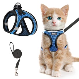 SALFSE Cat Harness and Leash for Walking Escape Proof, Adjustable Kitten Vest Harness Reflective Soft Mesh Puppy Harness for Outdoor, Comfort Fit, Easy to Control (Blue, XS)