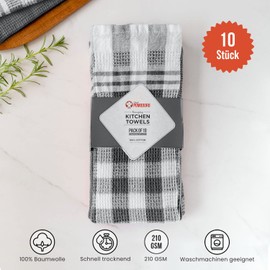 Chef Pomodoro Tea Towels, Cotton Tea Towels, Kitchen Towels, Grey Tea Towels, Kitchen Towels, Premium Quality Dry Towels, Set of 10, 63.5 x 38.1 cm